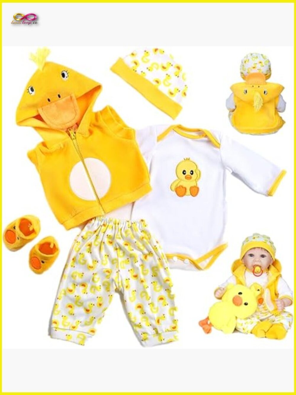 5pcs Reborn Doll Clothes Set 22 Inch Cotton Outfit Yellow Duck Newborn